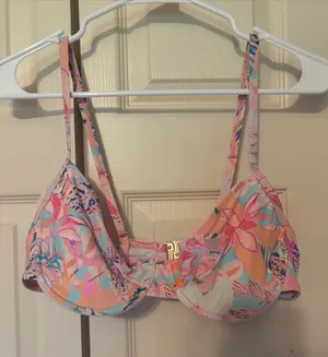 Kulani Kinis Peach Pink Blue Floral Bikini Top thumbnail 1