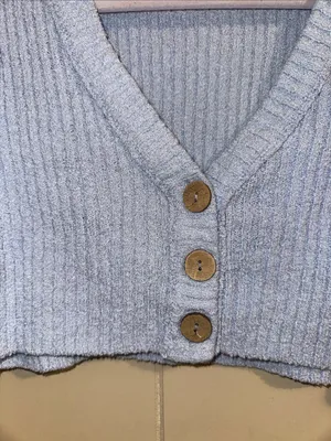 Free People Light Blue Ribbed Knit Button Cropped Vest thumbnail 2