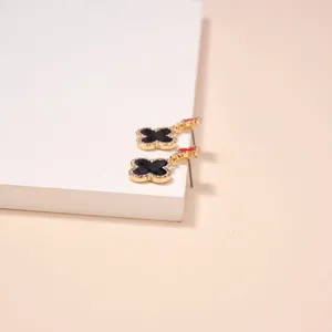 Game Day Enamel Clover Dangling | Earrings-Red & Black thumbnail 3