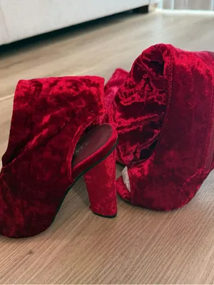 Red Velvet Over-the-Knee‎ Peep-Toe Heels thumbnail 5