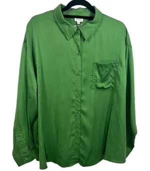 NWT Le Lis‎ Button Down Long Sleeve Blouse Top Kelly Green L thumbnail 1