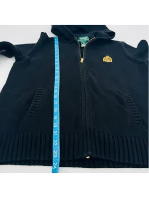 Vintage Lauren Ralph Lauren Black Knit Full Zip Hooded Sweater, Size M thumbnail 8