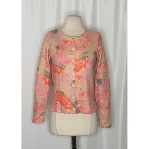 Anthropologie POSTMARK Devon Floral Cardigan Sweater Pink Knitwear Buttons Small thumbnail 2