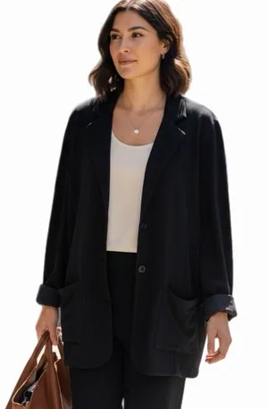 TAHARI My Perfect Shape black stretchy 3 button blazer w/patch pockets Size 1X thumbnail 1