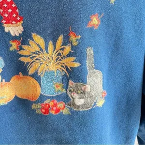 Vintage fall scarecrow sweatshirt made in‎ USA 2X fall pumpkins cat see photos thumbnail 4