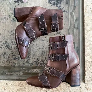 Freebird by Steven Boot Joust Ankle‎ Buckle Studded Leather Heeled Boho Brown 6 GUC thumbnail 3
