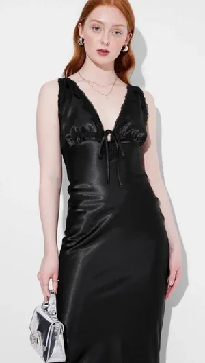 Wild Fable Satin Lace Midi Women’s Trim Slip Dress thumbnail 1