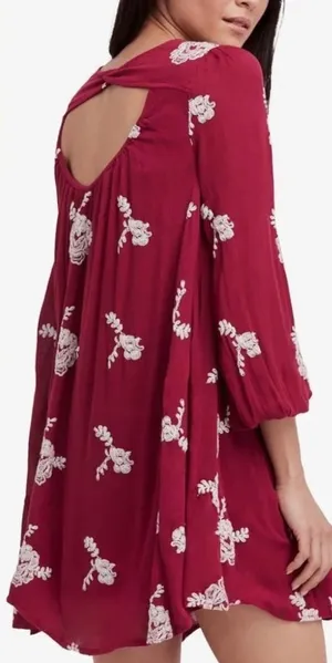 Free People Embroidered Austin‎ Mini Dress Maroon thumbnail 1