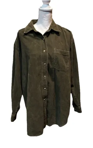 American Eagle Oversized‎ Corduroy Shacket Large Olive Green Button Front Y2K thumbnail 1