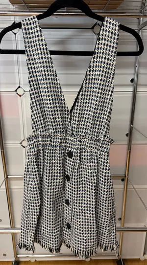 Zara Houndstooth Tweed Pinafore Mini Dress thumbnail 1