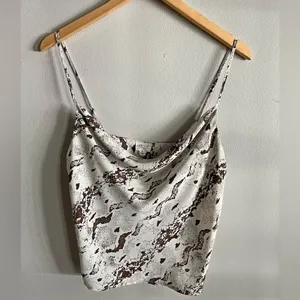 Le Lis Snake Print Satin Cowl Neck Cami Brown White Neutral Top S thumbnail 2