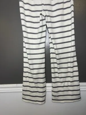 Como Sleep Pajama Set Womens Medium White Gray Stripe Knit Top Pants Lounge thumbnail 13