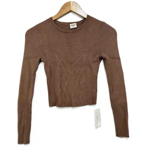 Womens Abercrombie & Fitch Brown Ribbed Knit Cropped Crewneck Sweater Size Small thumbnail 1