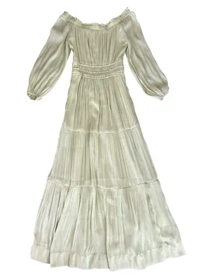 Anthropologie Somerset Women’s Off-Shoulder Shimmer Green Maxi Dress Size XXS thumbnail 2