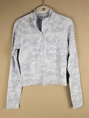 Lululemon Womens Inognito White Snow Camo Pace Pursuit Half Zip Pullover Small thumbnail 1