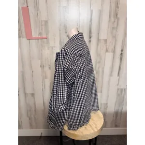 Denim & Co Navy Blue Gingham Plaid Button Up Blouse Womens Plus Size 1X Ruffle H thumbnail 6