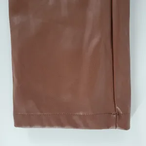 Faux Leather Pants Medium Brown High Waist Straight Leg Zip Casual Chic Club thumbnail 8