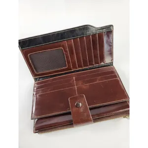 Twenty Card Slots ID Leather Brown Full Size‎ Wallet Coins Money Zipper Holder thumbnail 5