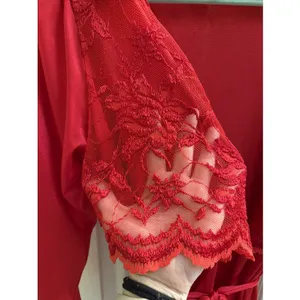 Vintage Samye Robe Red Nylon Lace Trim Pockets Lingerie Victorian‎ Romantic Sz M thumbnail 2