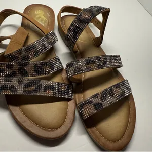 Brown Strappy Sandals with Rhinestone Accents thumbnail 4