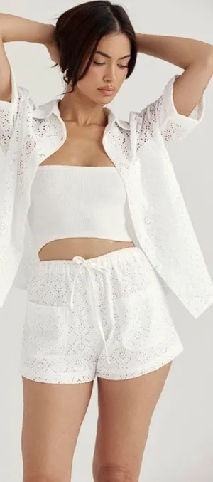 HOUSE OF CB 'Carrie' White Broderie Anglaise Shirt NWOT Size S thumbnail 1