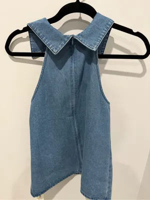 NWT Commense Denim Halter Tie-Neck Top - Blue - Size S thumbnail 3