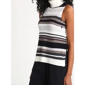 Abercrombie & Fitch Sz S Chunky Turtleneck Striped Sleeveless Knit Sweater Cozy thumbnail 2