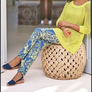 Soft Surroundings Elisabetta Blue Green Floral Gold Detail Pants W-045 Sz XS thumbnail 2