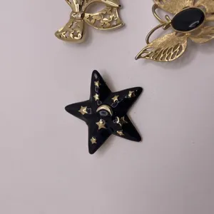 Lot Of 3 Vintage - Modern Brooch Pins Gold Tone / Black - Bow, Butterfly, Star thumbnail 10