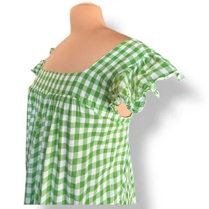 Draper James RSVP Green Gingham Plaid Cotton Midi Dress Ruffle Sleeves Medium‎ thumbnail 3