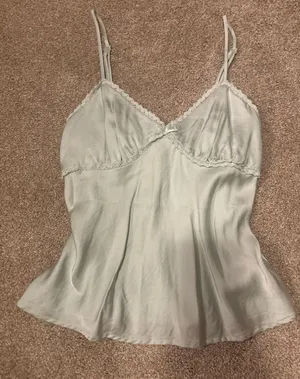 Light Sage Lace-Trim Satin Slip Dress - Women's Intimates thumbnail 1