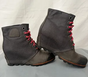 Sorel Gray Canvas Leather Wedge Ankle Boots Women’s Size 9 Excellent(B227) thumbnail 1