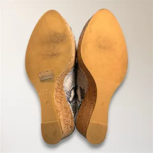 Stuart Weitzman 7.5 Snake Print Embossed Cork‎ Wedge Slingback Peep Toe Sandals thumbnail 14