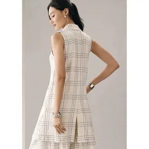 Maeve Anthropologie Long Linen Plaid Duster Vest Ivory Windowpane Academia‎ Sz 4 thumbnail 5