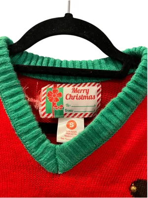 Ugly Christmas Sweater Vest Red Reindeer 3D Tie Jingle Bell Sequin Small Tacky thumbnail 3