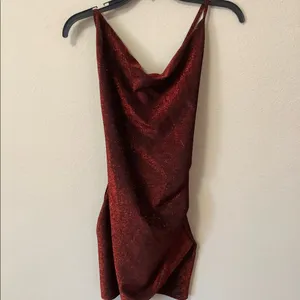 DRESS—NEW Metallic Copper Red Maroon Color Tie Back Long Dress Gorgeous thumbnail 3