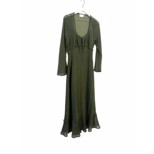 ASOS Ruched Bust Scoop Long Sleeve Maxi Dress Olive US 12 thumbnail 8