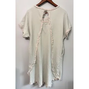 Umgee Sage Green Fringed French Terry Knit Dress M Boho Cutout Back thumbnail 6