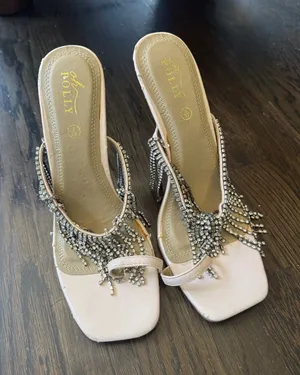 Oh Polly After Midnight Embellished Fringe Mule Heels thumbnail 1