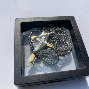 💎🩶 New Crystal Embellished Stainless Steel Two Tone Gold & Silver Edgy Crucifixion Cross Pendant Necklace 🩶💎 thumbnail 14