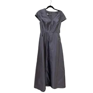 Alfred Sung D779 V-Neck Satin Cap Sleeve Pockets Cavier Gray Gown‎ Size 10 New thumbnail 5
