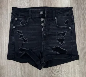 American Eagle Black Shorts High-Rise Shortie Denim thumbnail 1