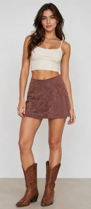 Klassy Network KN suede like brown skort XS minimalist classic soft thumbnail 1