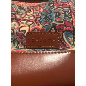 Baosha Floral Paisley Canvas Messenger Bag Brown Faux Leather Crossbody Satchel thumbnail 9