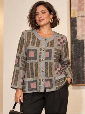 Vintage 80s Pablo Collection XL Metallic Patchwork Knit Jacket Made USA thumbnail 1