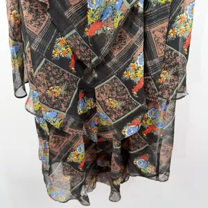 Free People Dress SZ 6 Daisy Chain Floral Plaid Chiffon Tiered Ruffle Sheer Boho thumbnail 12