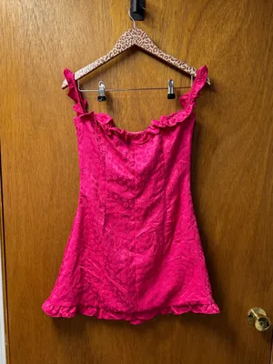 Line & Dot Penelope Off Shoulder Floral Mini Dress Fuschia Pink Medium NEW $127 thumbnail 15