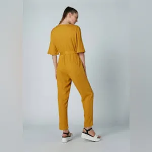 ASOS Mustard Yellow Utility Jumpsuit Wide Leg Belted Waist Size L NWT thumbnail 2