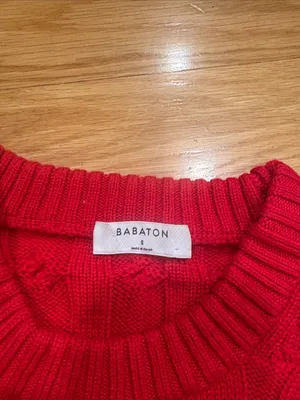 Aritzia Red Cable-Knit Cropped Crewneck Sweater thumbnail 2