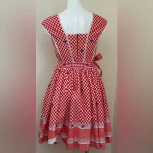 Red White Retro Gingham Checkered Lace Sleeveless Wing Hand Made Dress Sz S thumbnail 10